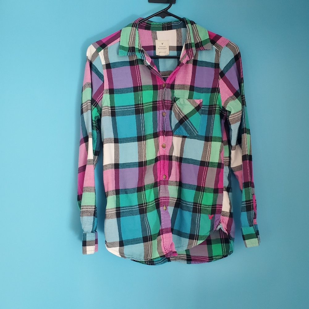 Multicolor Plaid Button-Up Shirt - Casual Women's Top